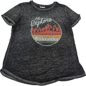 Maurices Lets Explore Nebraska Graphic Tee Charcoal Grey Burnout Top Large
